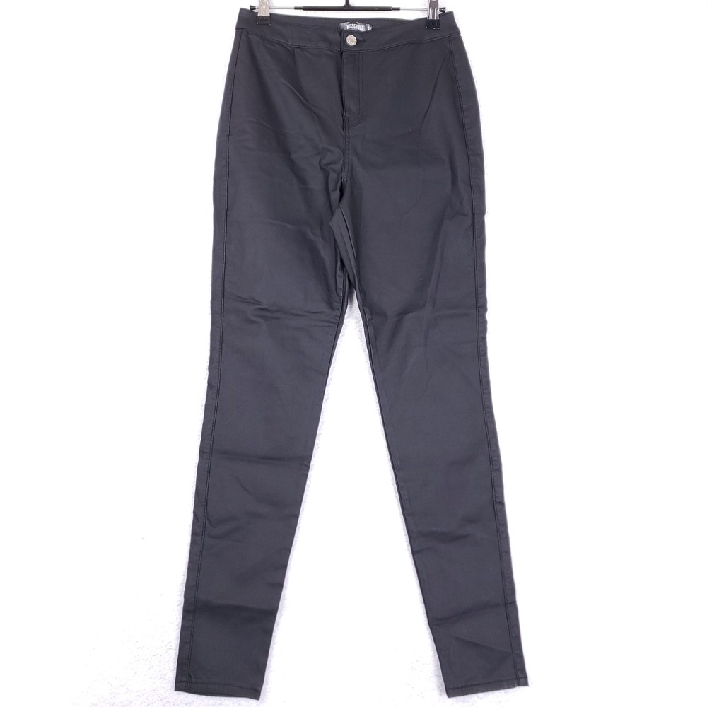 Missguided Pants Womens 10R High Waisted Skinny Coated Trousers Gray Streetwear